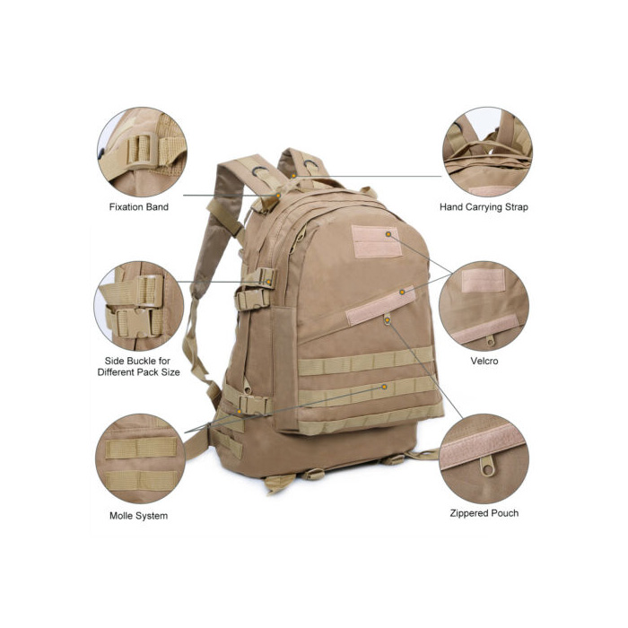 Tactical Military Day Pack Multi-Compartment Mushroom Hunting Molle Backpack Khaki Features