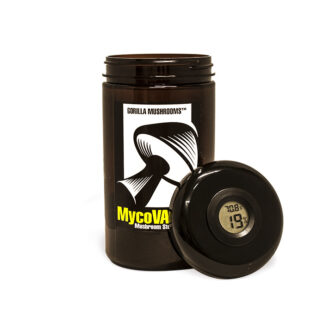MycoVAULT™ 32oz Amber Storage Jar with Humidity Gauge + 10g Silica Gel Pack - Lid off