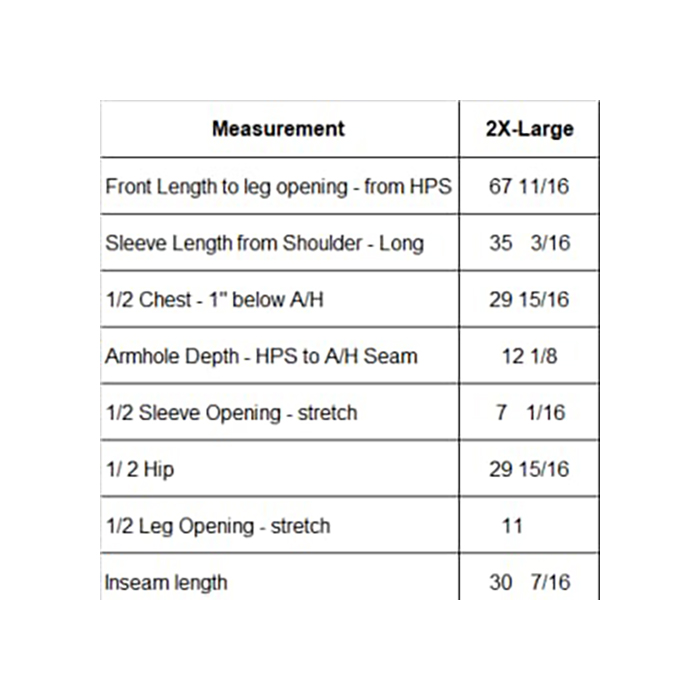 Disposable Coverall Size Chart - 2XL