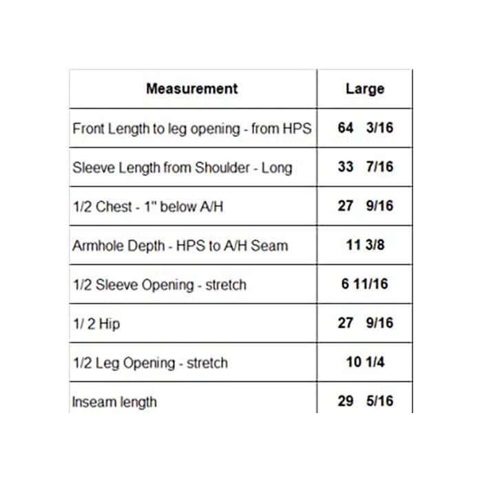 Disposable Coverall Size Chart - Large