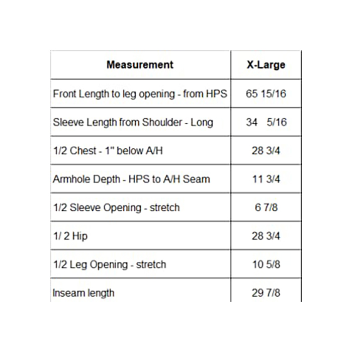 Disposable Coverall Size Chart - XL