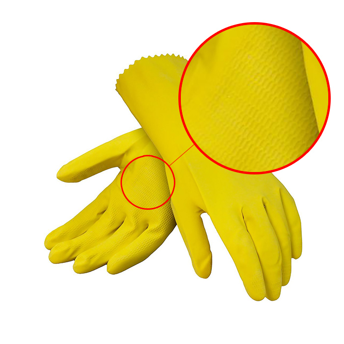 Yellow 12-in Latex Cleaning Gloves with Flock Lining 6000 Zoom Texture