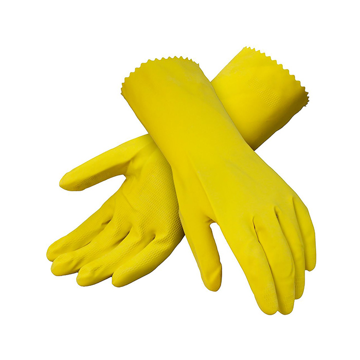 Yellow 12-in Latex Cleaning Gloves with Flock Lining 6000